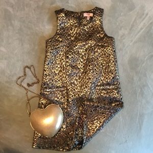 Metallic Formal Dress with Cross Body Heart Clutch